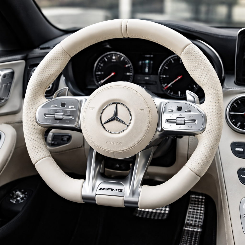 Mercedes-AMG Carbon Performance Lenkrad – Cream Edition | Echtcarbon | Flat-Bottom | Multifunktion