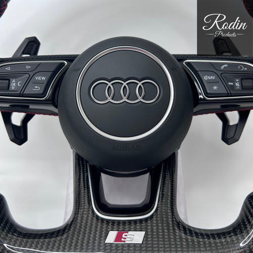 Audi RS Performance Carbon Lenkrad – rote 12-Uhr-Markierung – B9 Plattform – Detailansicht von Rodin Products