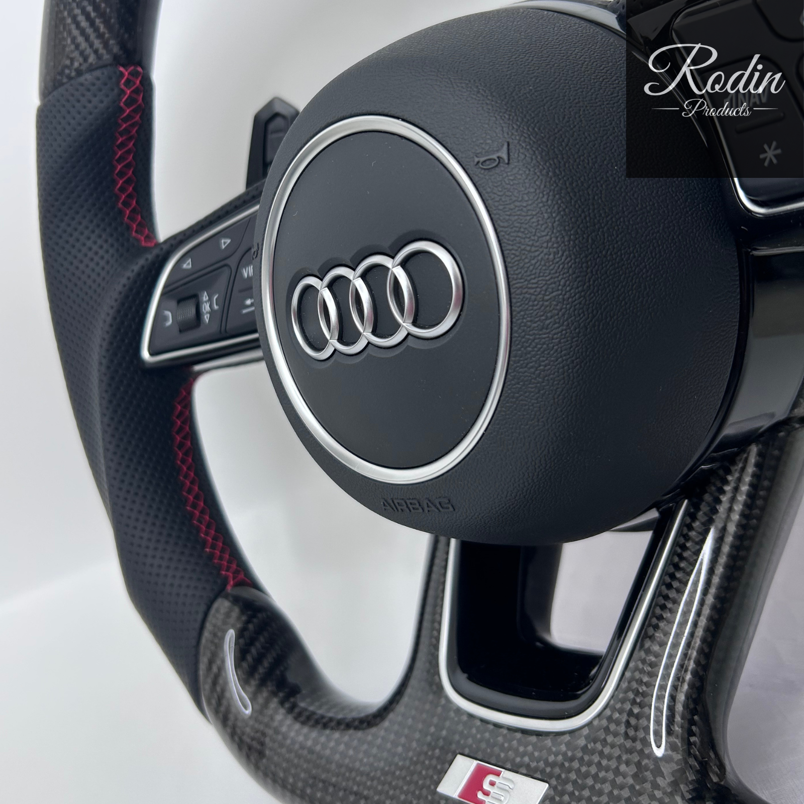 Audi RS Performance Carbon Lenkrad – rote 12-Uhr-Markierung – B9 Plattform – Tasten und Bedienelemente von Rodin Products