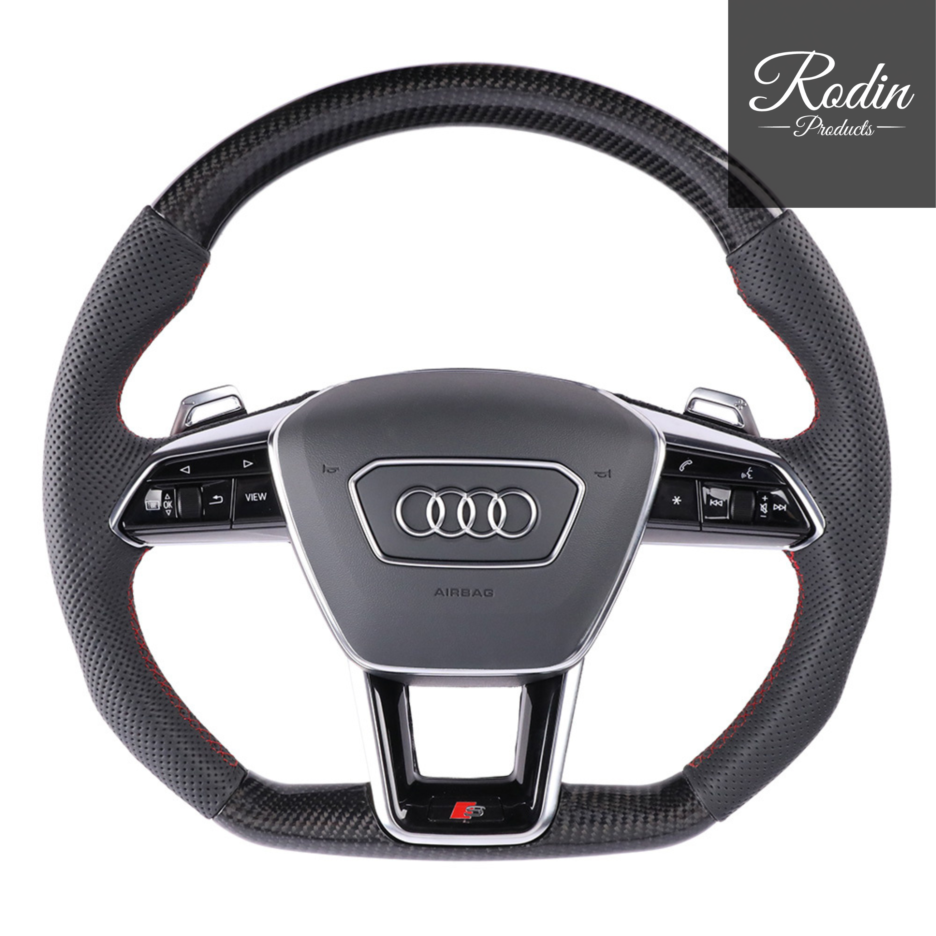 Audi S/RS Performance Carbon Lenkrad – Leder perforiert – C8 Plattform – Frontansicht von Rodin Products
