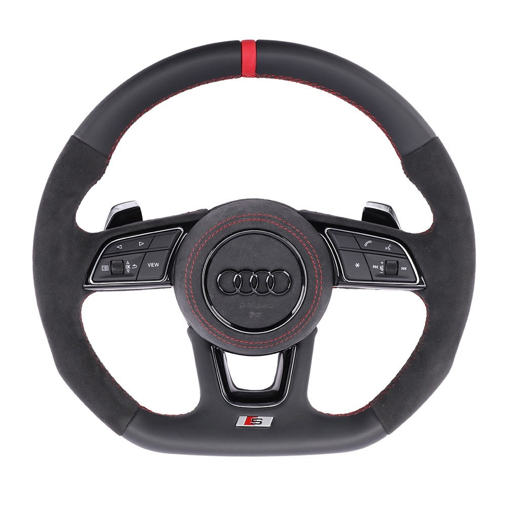 Audi S / RS Performance Lenkrad Flat-Bottom – Leder/Alcantara – rote 12-Uhr-Markierung – Frontansicht von Rodin Products
