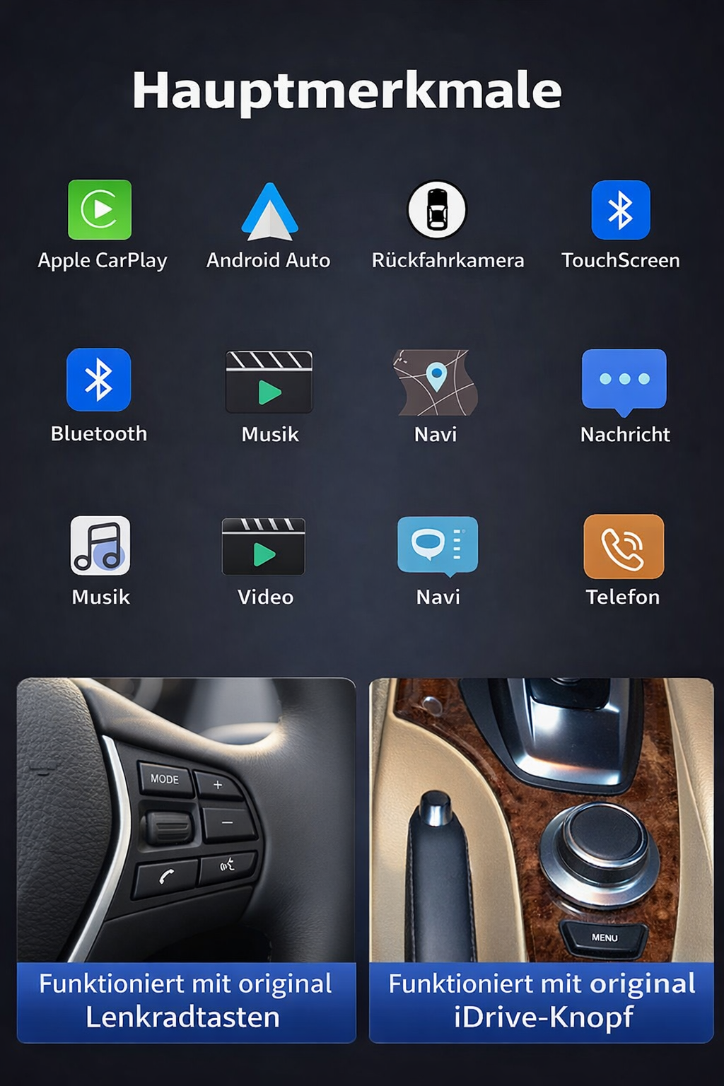 Linux CarPlay Display für BMW E60 & E61 – 10,25″ Wireless Apple CarPlay & Android Auto – Seitenansicht von Rodin Products