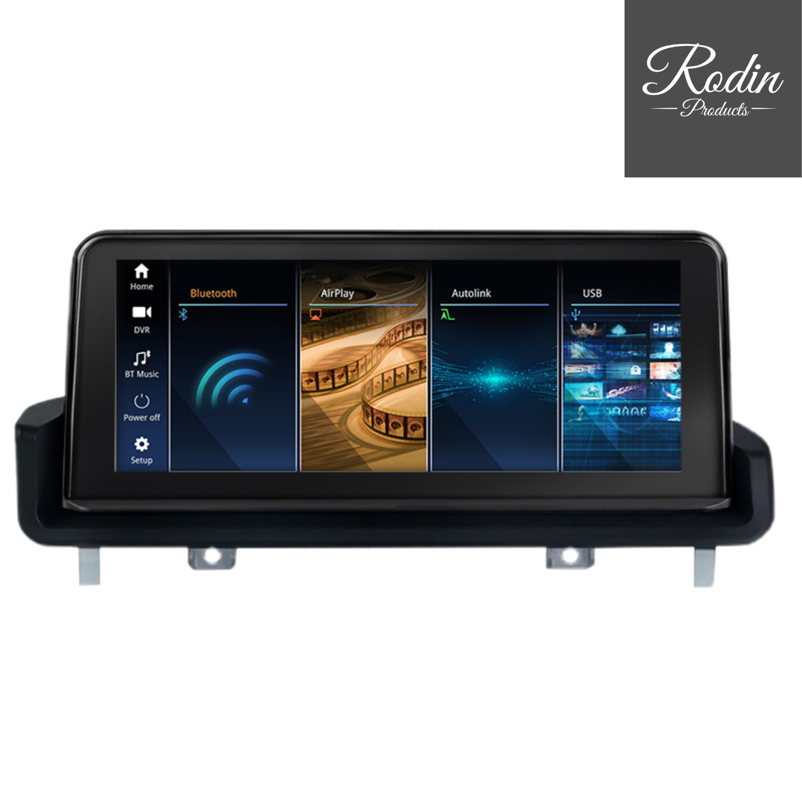 Linux CarPlay Display für BMW E90, E91 & E92 – Wireless Apple CarPlay & Android Auto (10,25") – Frontansicht von Rodin Products