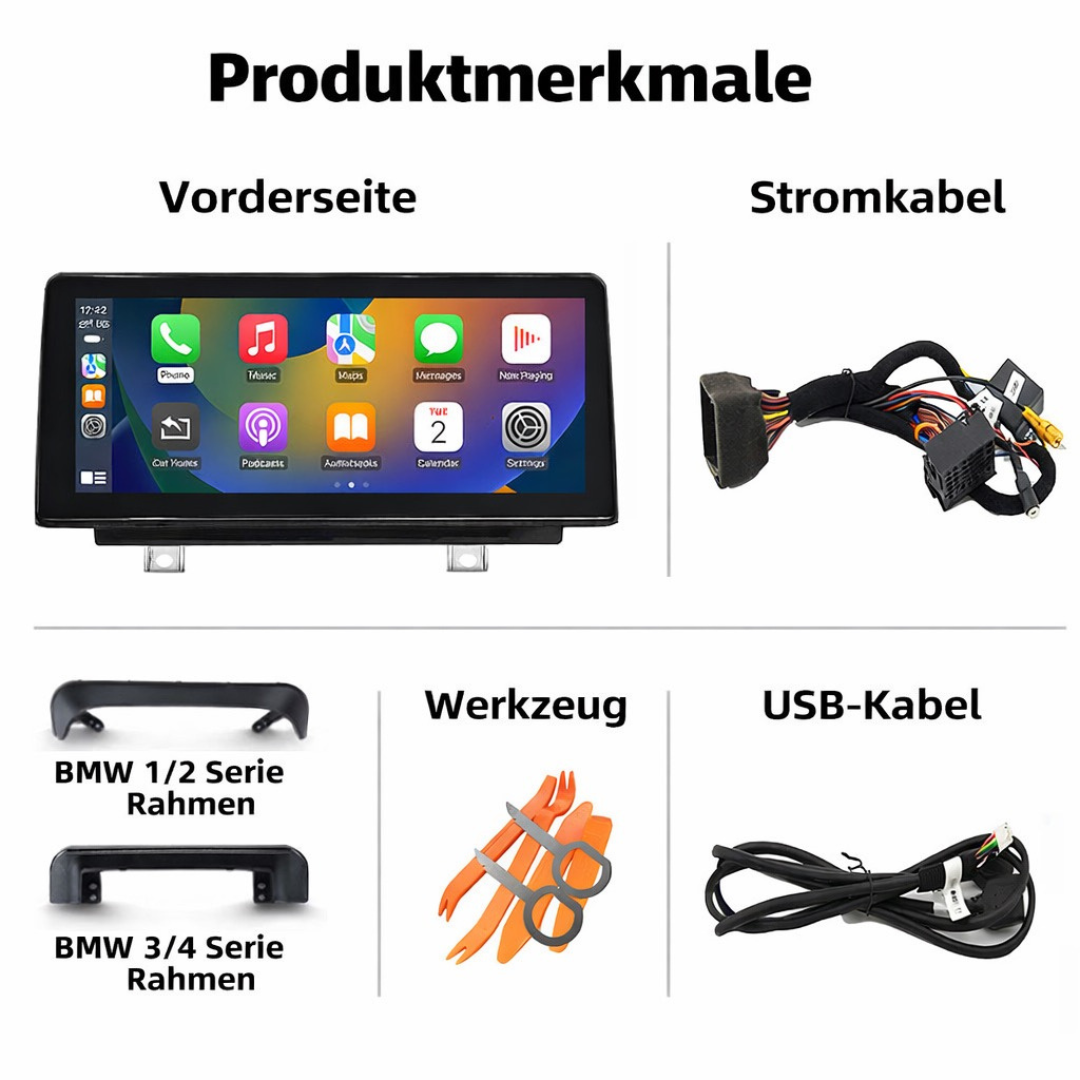 Linux CarPlay Display für BMW F20 & F30 – 10,25″ Wireless Apple CarPlay & Android Auto – Material-Detail von Rodin Products