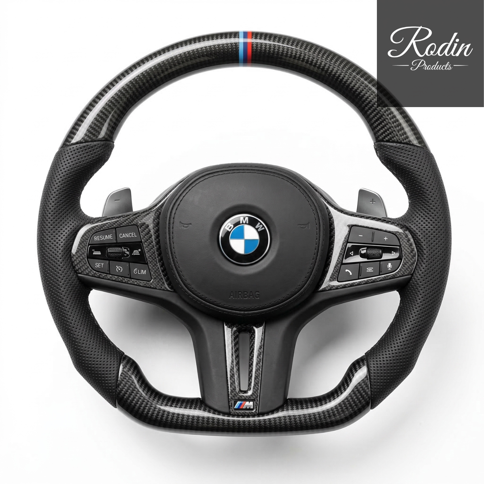 BMW M Performance G-Modell Sportlenkrad Carbon Leder | M-12-Uhr-Markierung – Frontansicht von Rodin Products