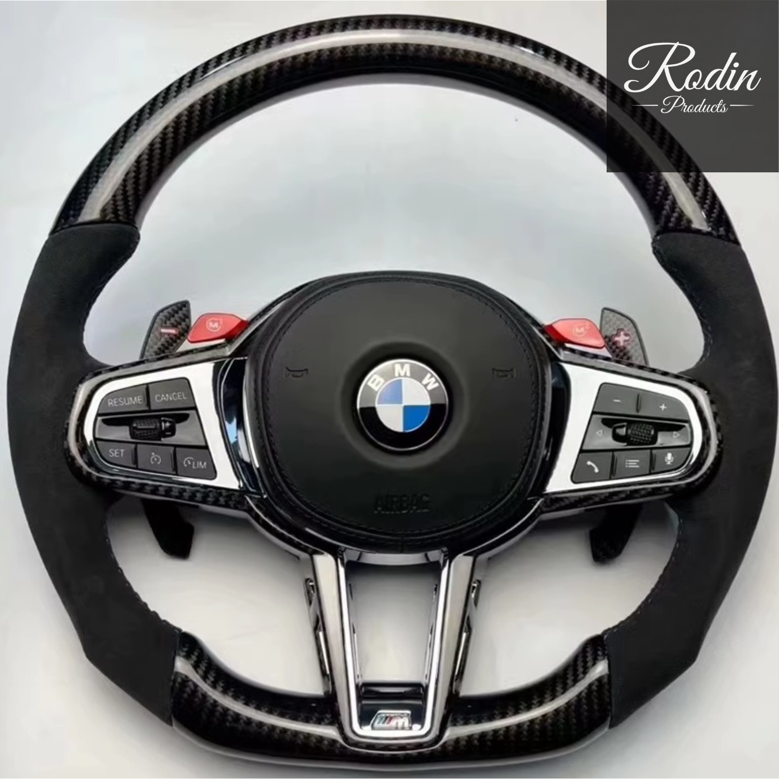 BMW M Performance Lenkrad G-Serie Black Chrome Carbon | Alcantara Echtleder Sportlenkrad – Frontansicht von Rodin Products