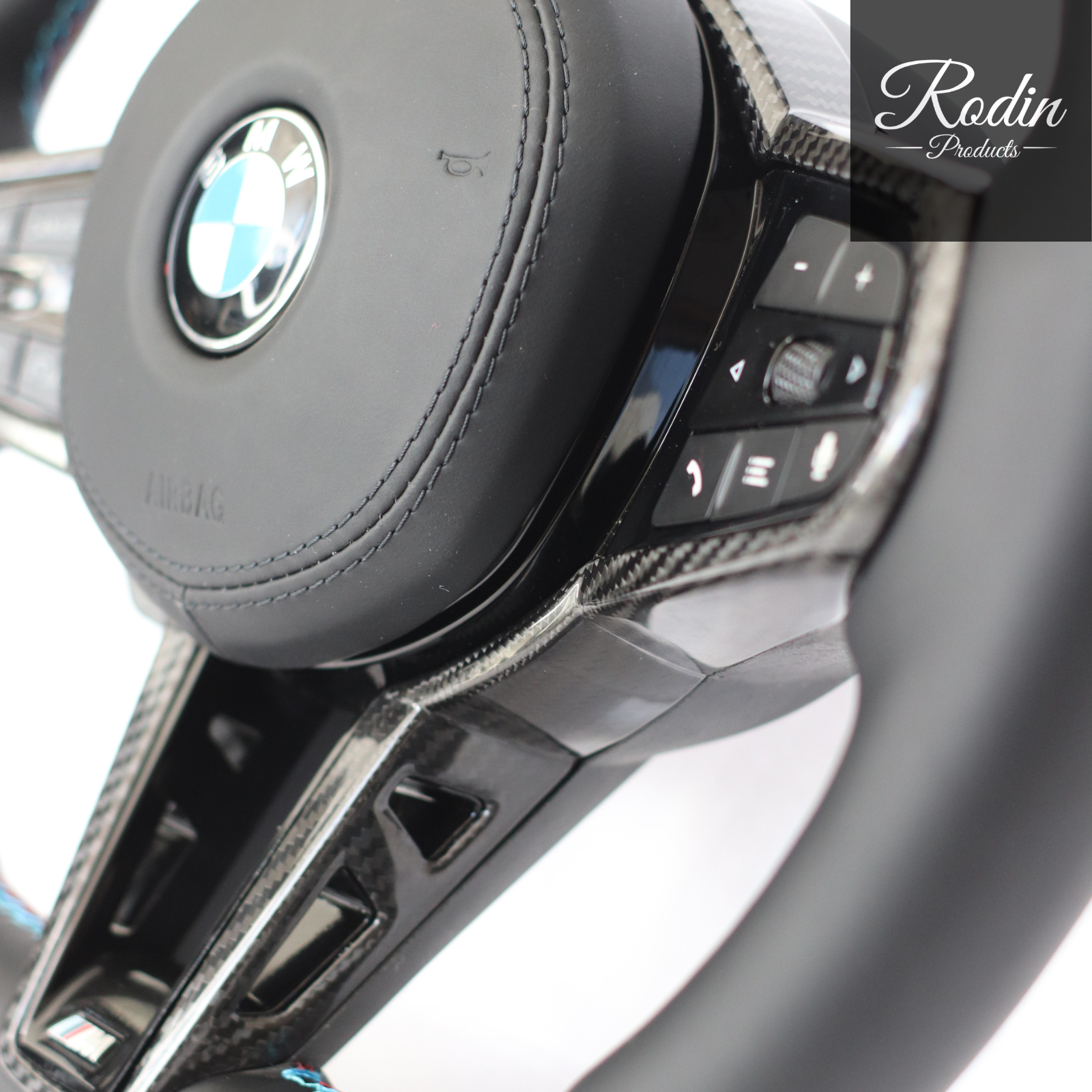 BMW M Performance Sportlenkrad Carbon All Black – G-Modell | 12-Uhr in Rot – Material-Detail von Rodin Products