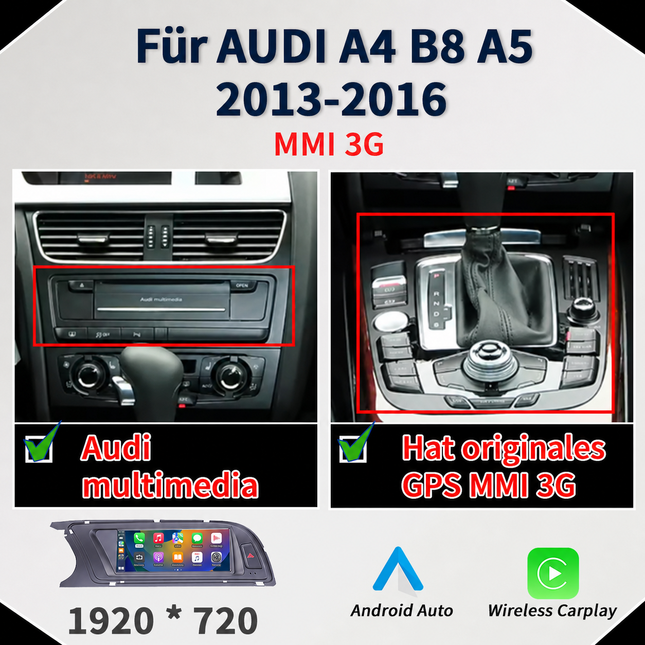 Linux CarPlay Display für Audi A4 B8 & A5 (2009–2016) - Bild 1
