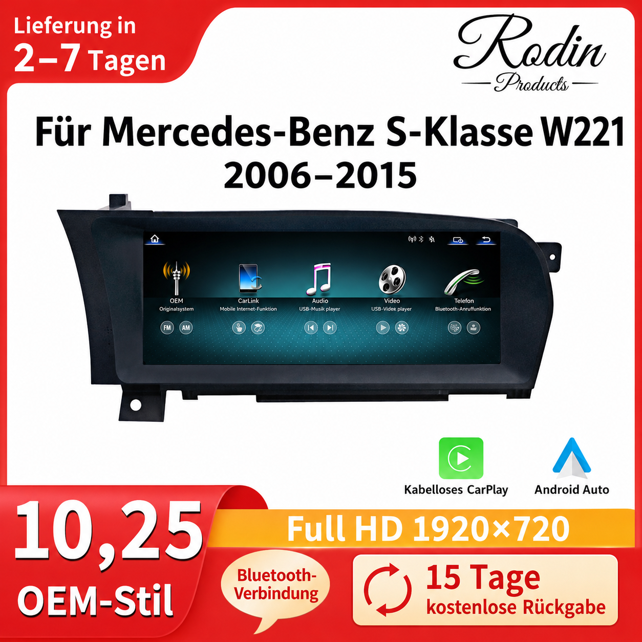 Mercedes S-Klasse W221 10,25″ Linux CarPlay Display - Bild 2