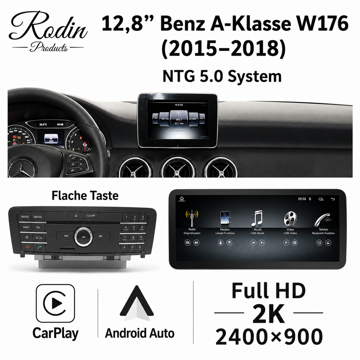 Mercedes A-Klasse W176 / CLA / GLA 12,8″ Linux CarPlay Display - Bild 4