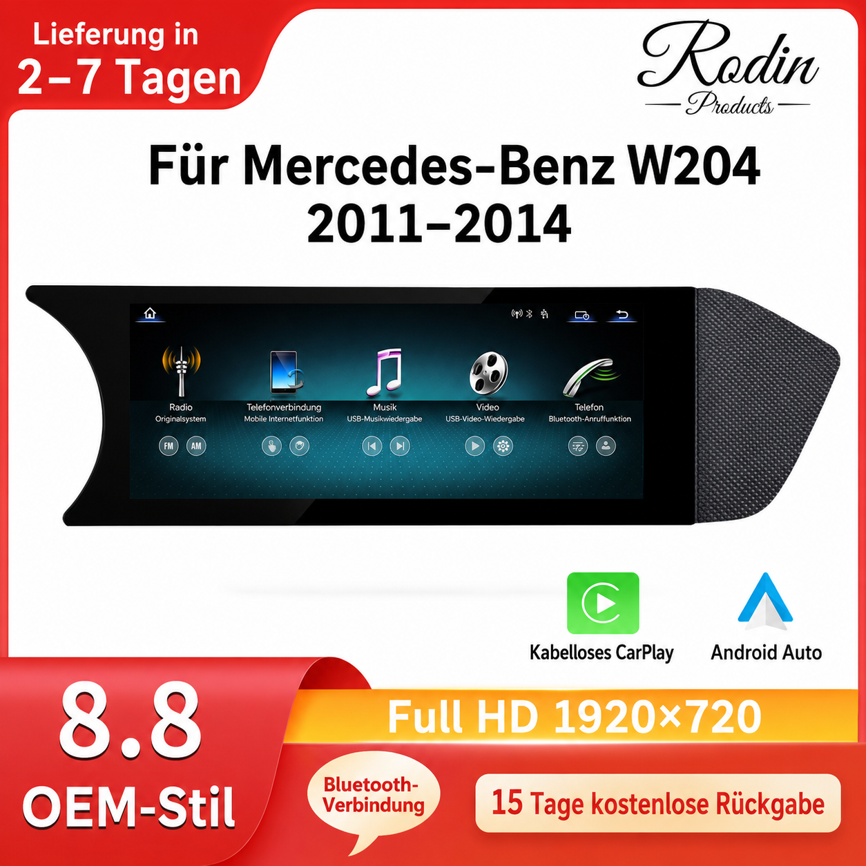Mercedes C-Klasse W204 8,8″ Linux CarPlay Display - Bild 2