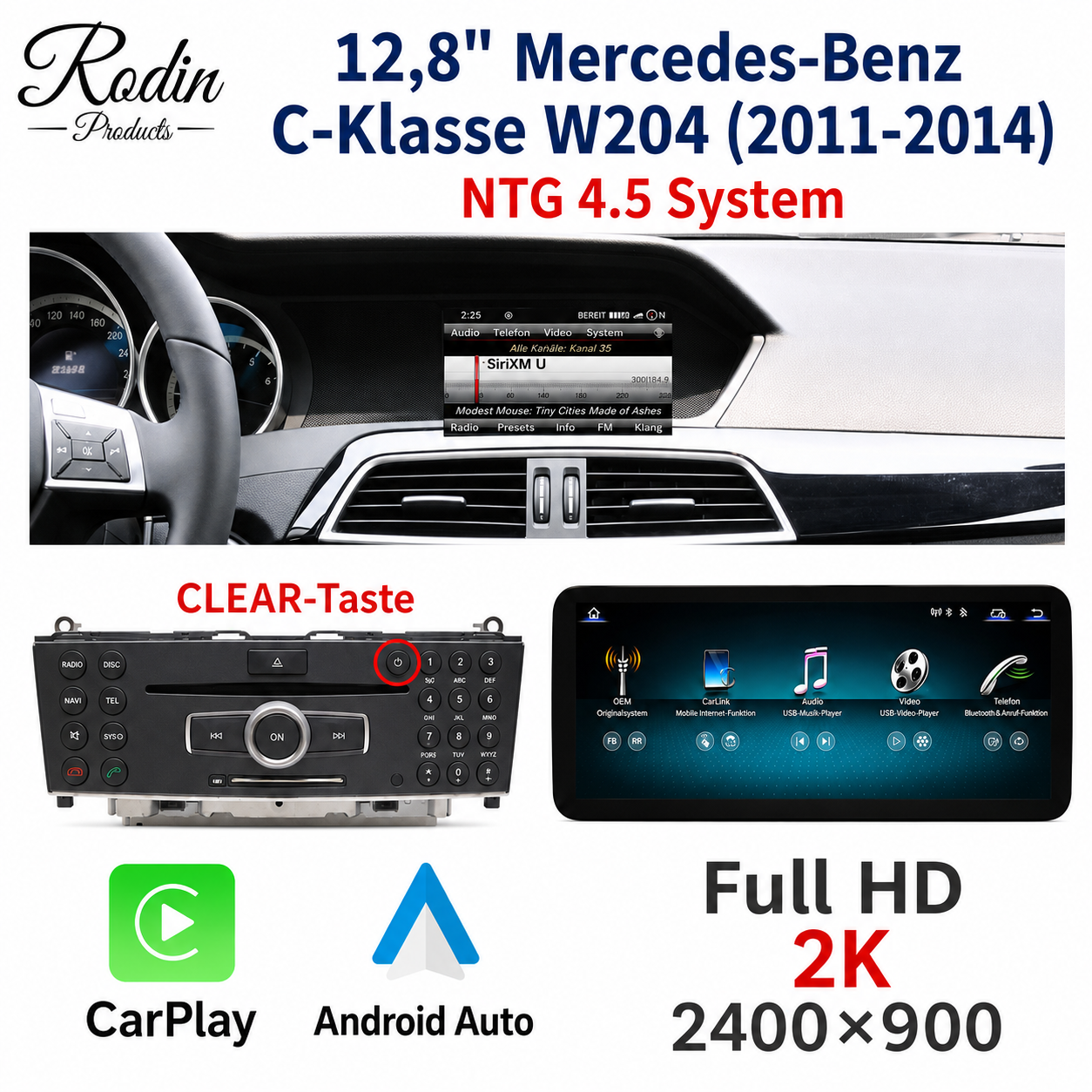 Mercedes C-Klasse W204 & W205 12,8″ Linux CarPlay Display - Bild 4