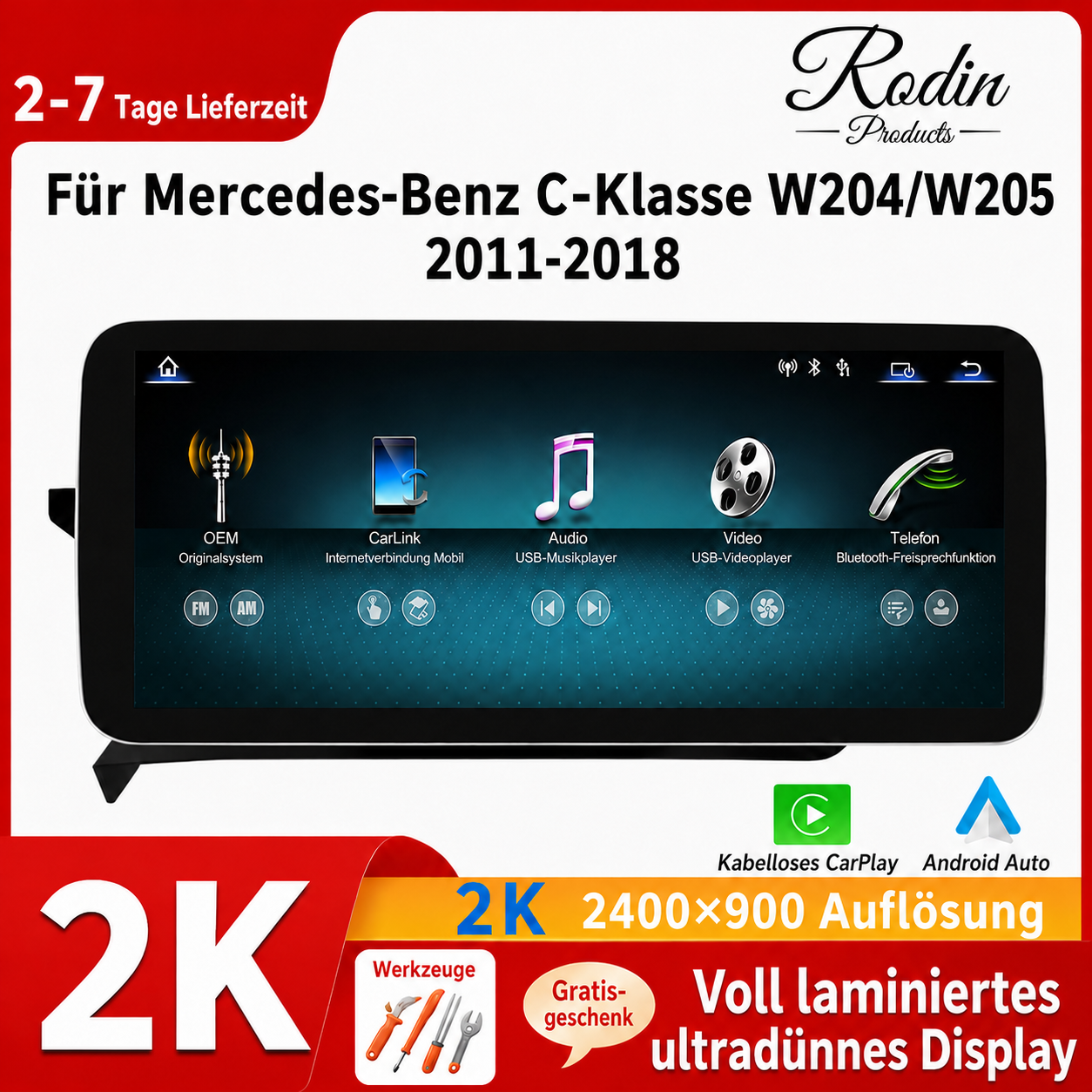 Mercedes C-Klasse W204 & W205 12,8″ Linux CarPlay Display - Bild 2