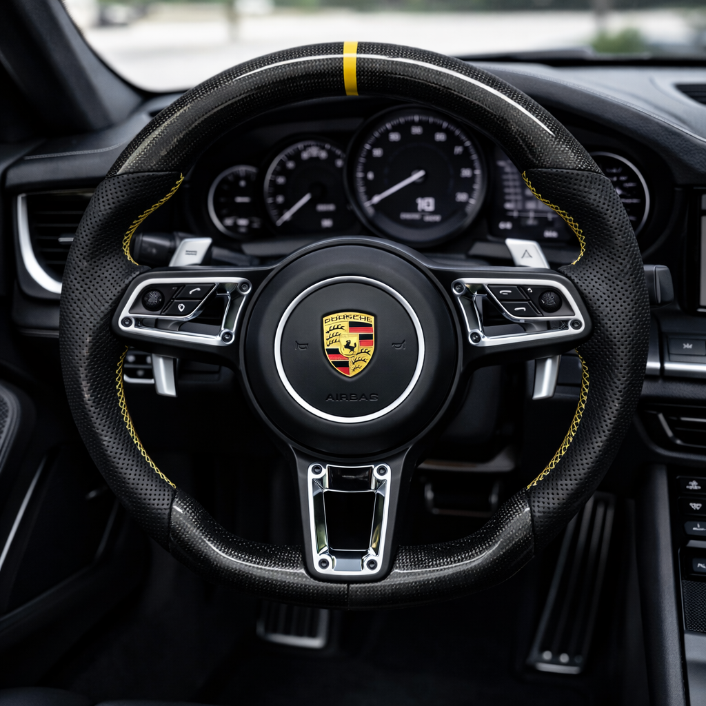 Porsche 911 (992) Rivet 3-Button Carbon Lenkrad – 12-Uhr-Markierung | Gelbe Naht | Performance Style