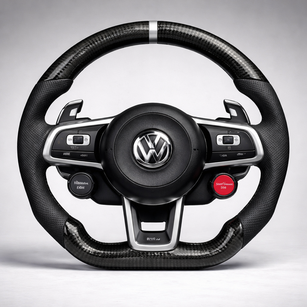 Lenkrad für VW Carbon Performance - Start-Stop Button | 12-Uhr-Markierung | Multifunktion | Flat-Bottom