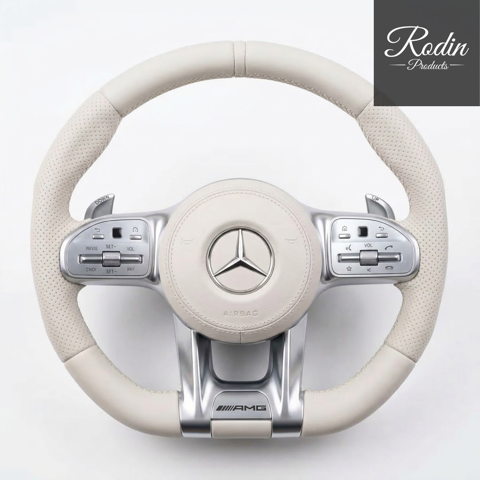 Mercedes-AMG Performance Lenkrad – Cream Edition | Echtcarbon | Flat-Bottom – Frontansicht von Rodin Products