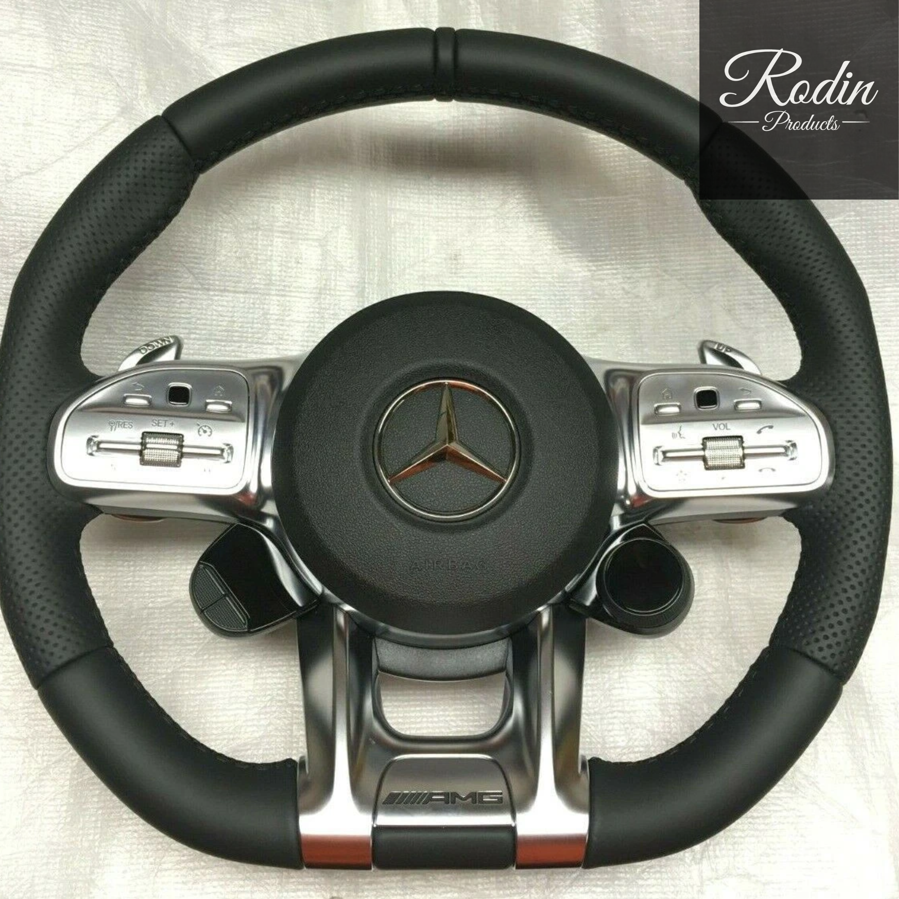 Mercedes-AMG Performance Lenkrad – OEM Driver Unit - Echtleder – Frontansicht von Rodin Products