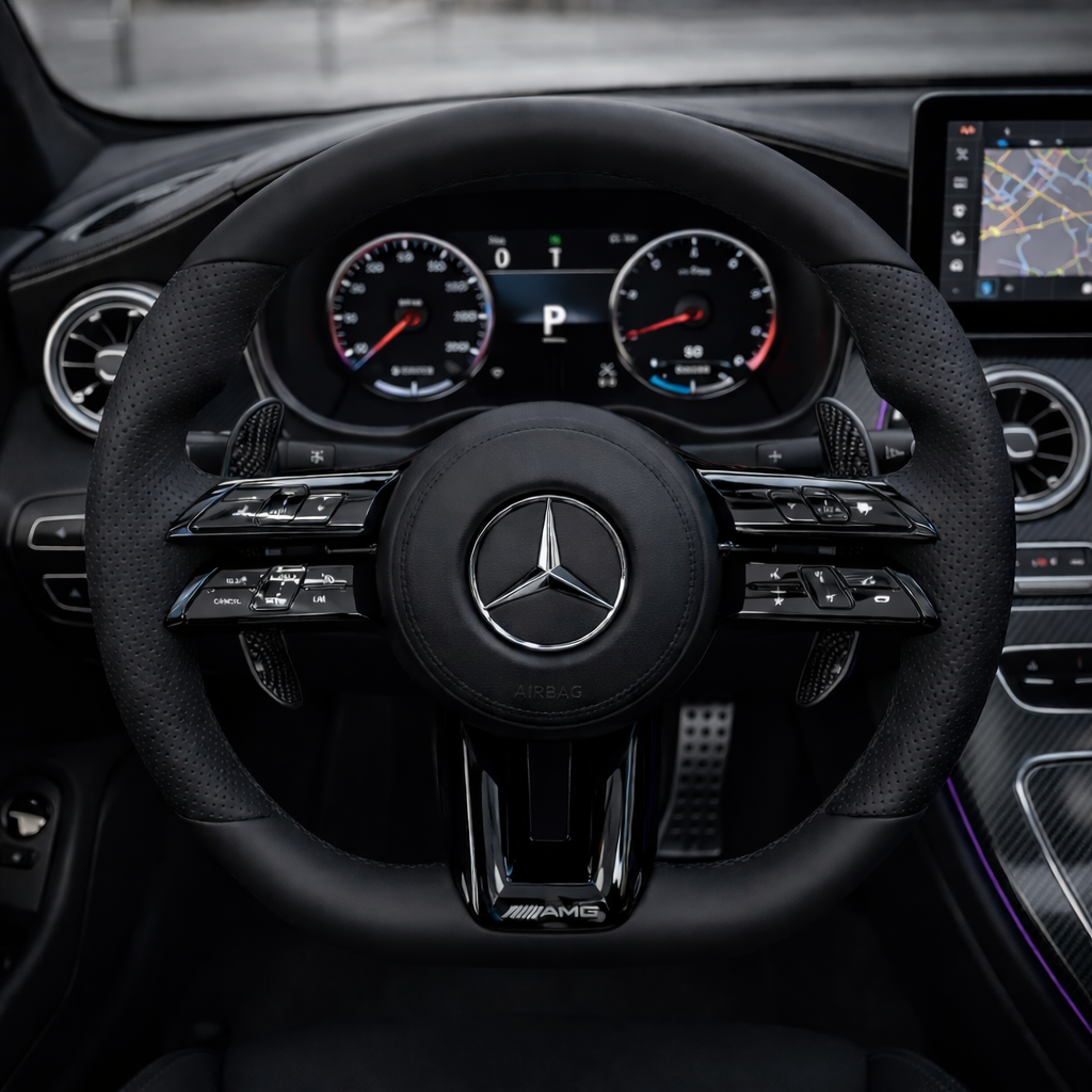 Mercedes AMG Sportlenkrad – Leder Veredelung (All Black)