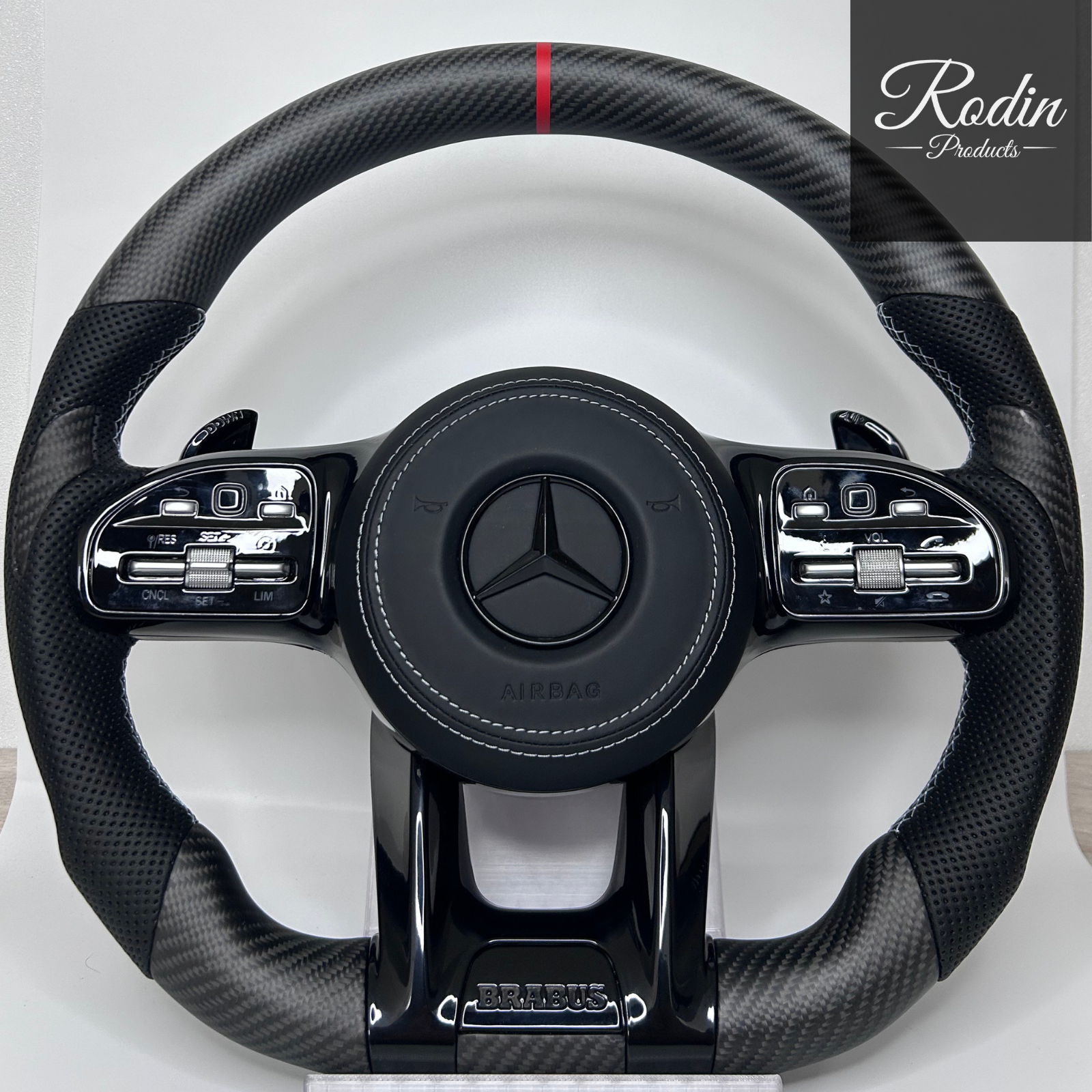 Mercedes BRABUS Carbon Lenkrad W205 X253 C253 Leder Rot 12 Uhr – Frontansicht von Rodin Products