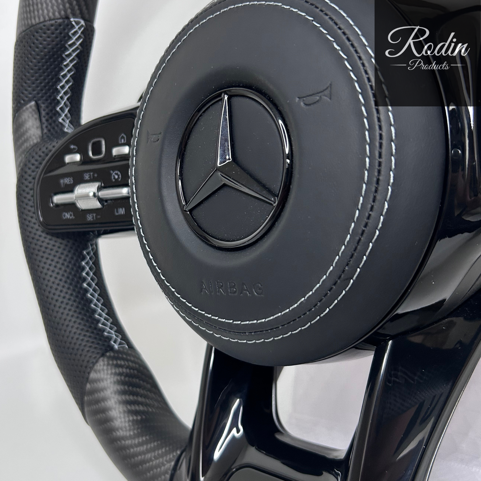 Mercedes BRABUS Carbon Lenkrad W205 X253 C253 Leder Rot 12 Uhr – Detailansicht von Rodin Products