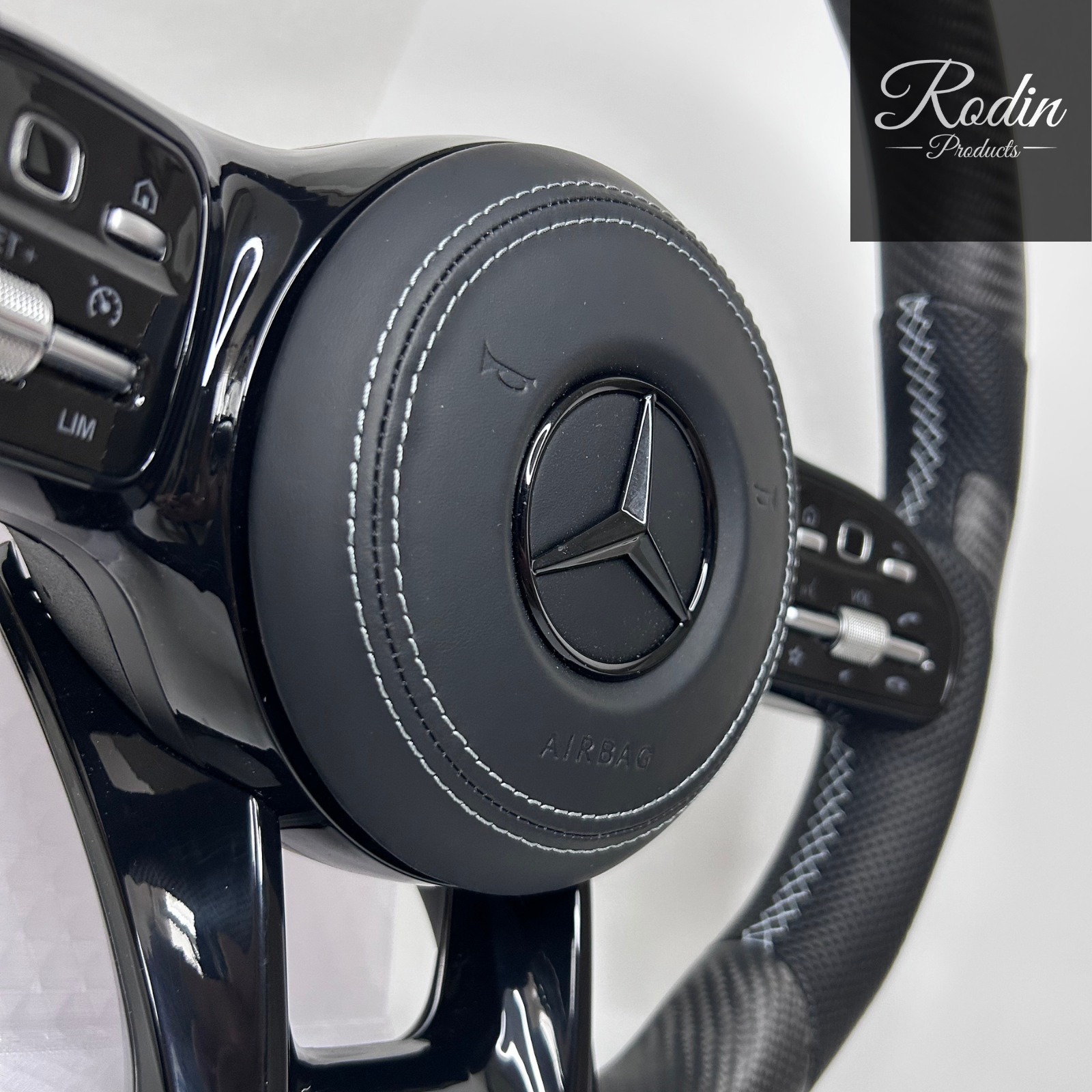 Mercedes BRABUS Carbon Lenkrad W205 X253 C253 Leder Rot 12 Uhr – Seitenansicht von Rodin Products