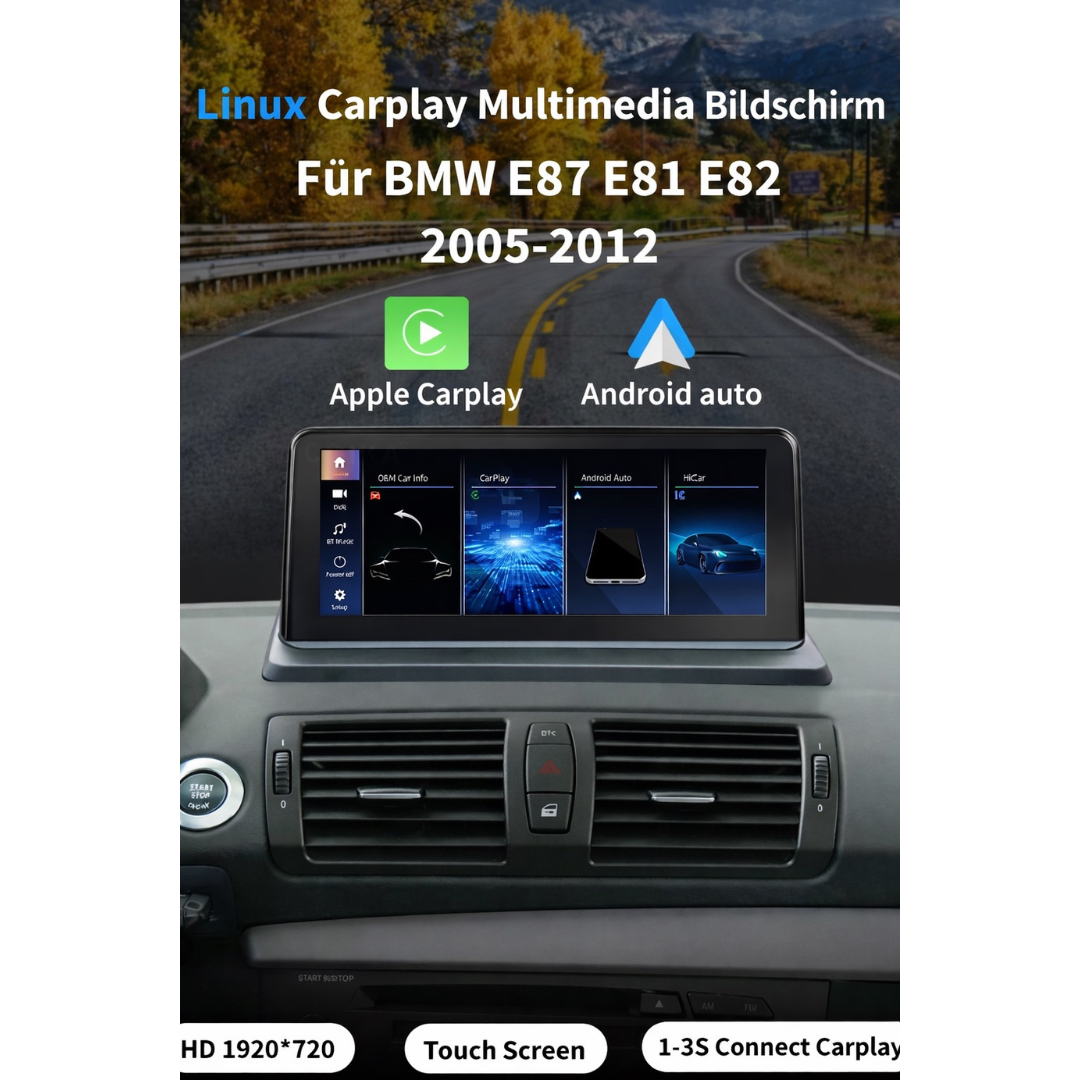 Linux CarPlay Display für BMW E87 & E82 (1er) – 10,25″ Wireless Apple CarPlay & Android Auto