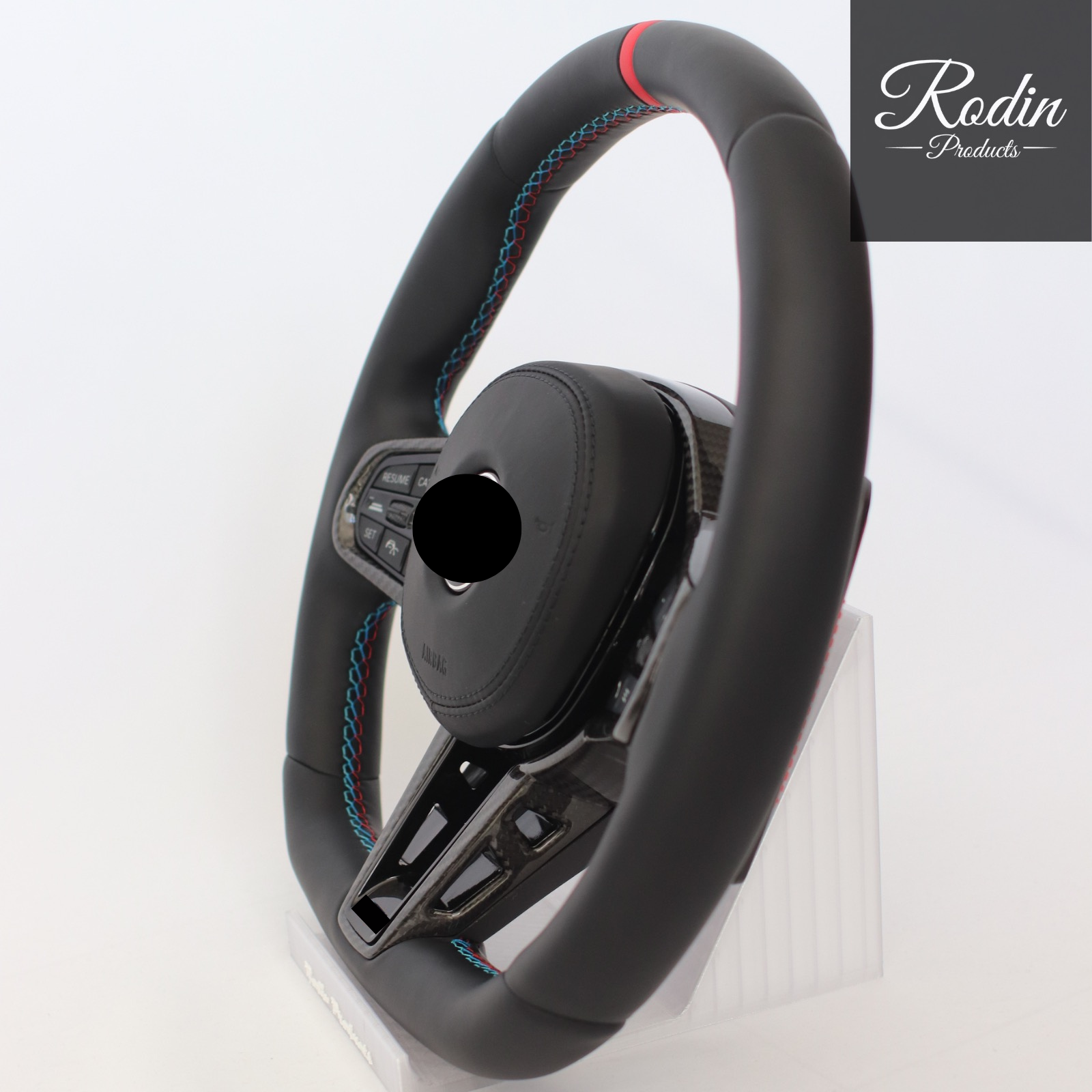 Sportlenkrad passend für BMW G-Serie – All Black & Carbon – Nahaufnahme von Rodin Products