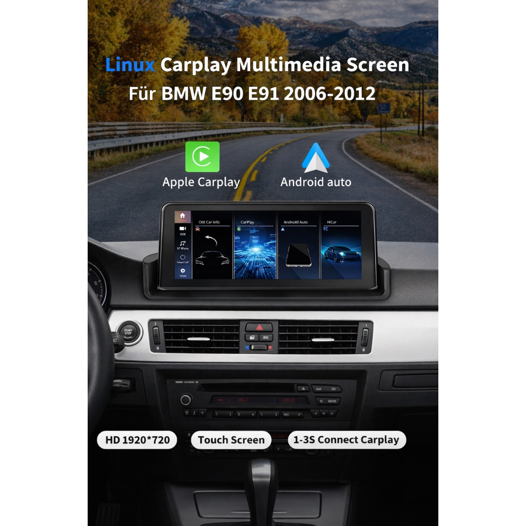 Linux CarPlay Display für BMW E90, E91 & E92 – Wireless Apple CarPlay & Android Auto (10,25")