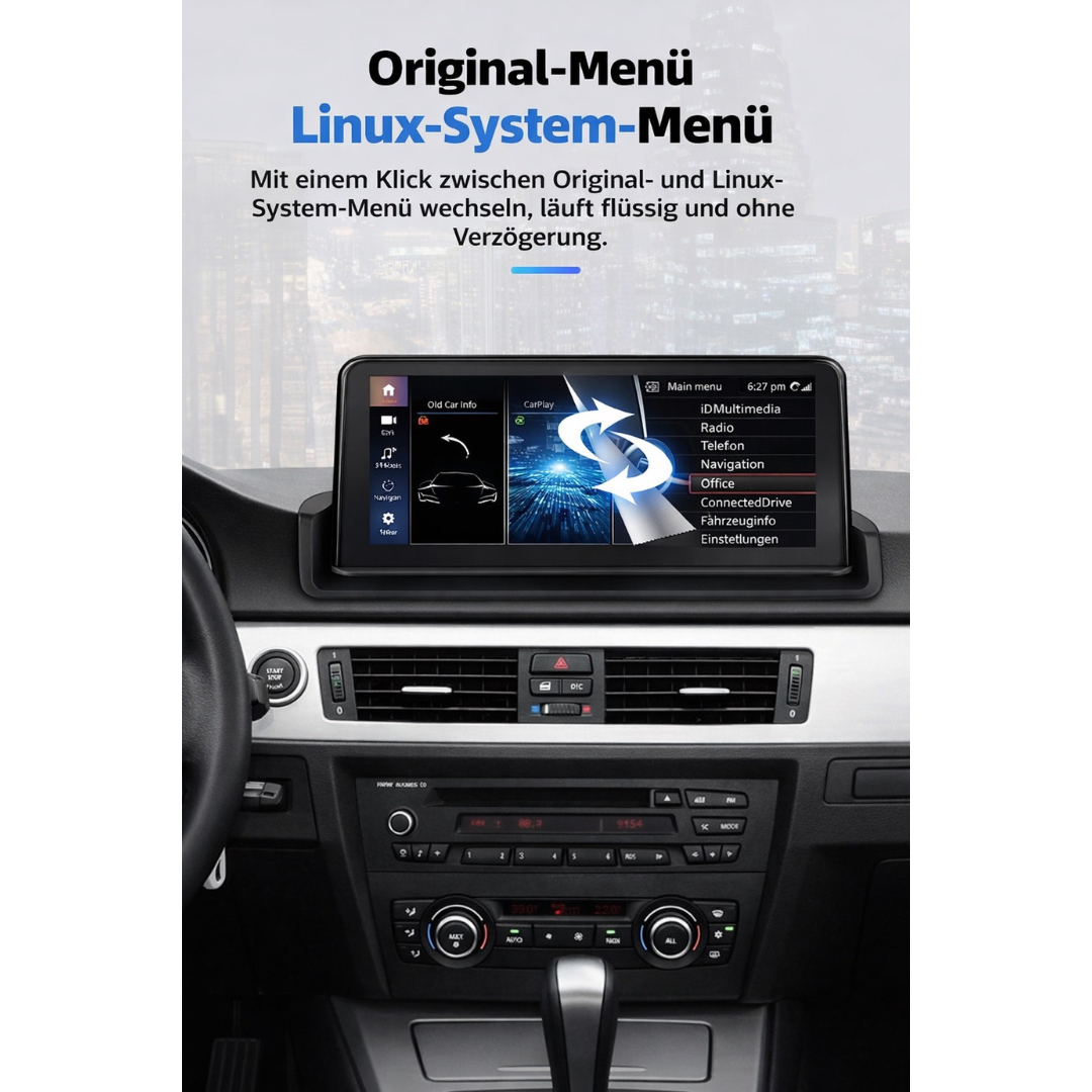 Linux CarPlay Display für BMW E90, E91 & E92 – Wireless Apple CarPlay & Android Auto (10,25")