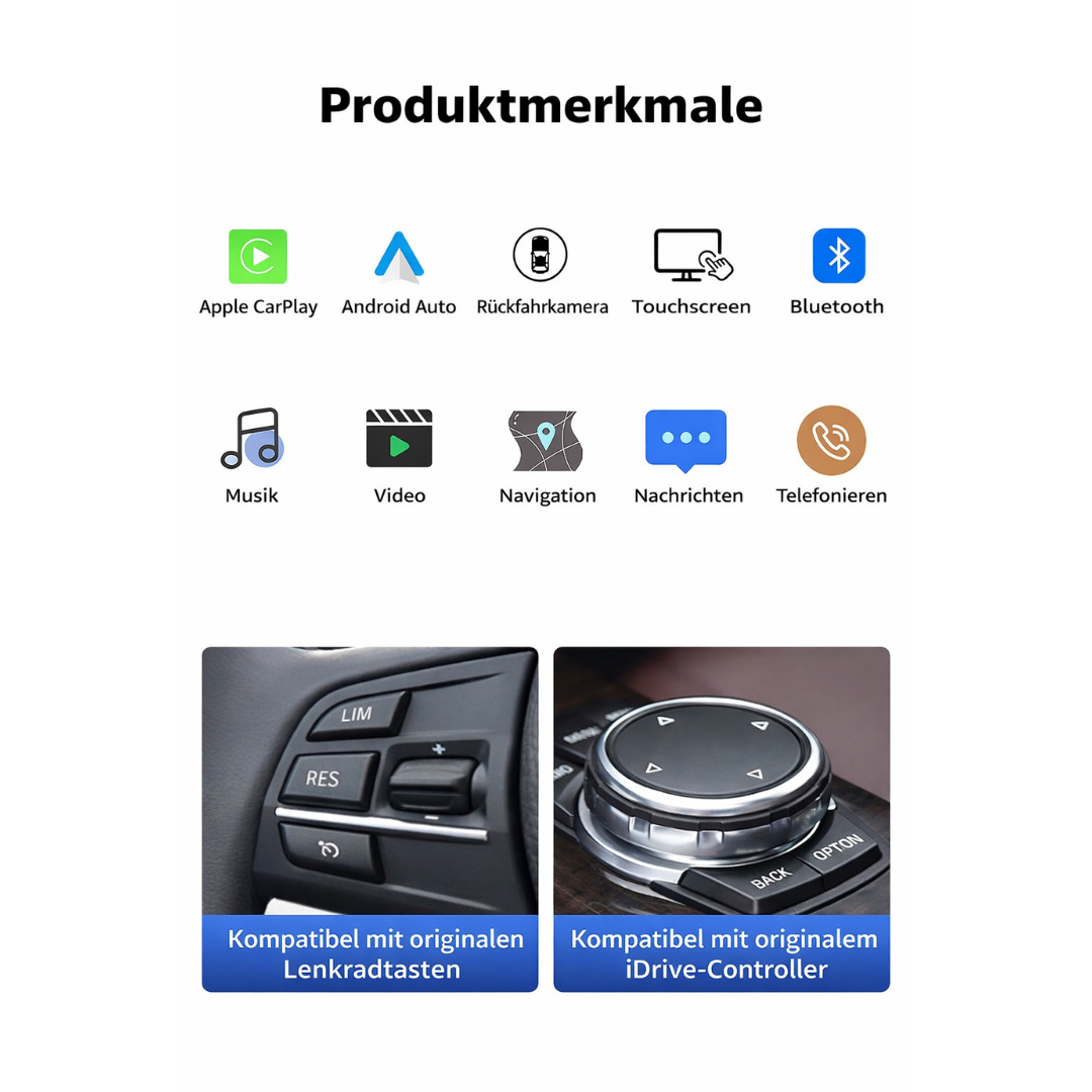 Linux CarPlay Display für BMW E90, E91 & E92 – Wireless Apple CarPlay & Android Auto (10,25")