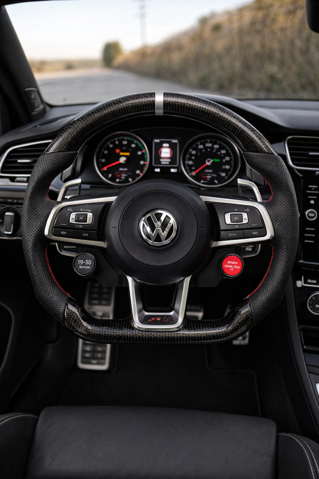 Lenkrad für VW Carbon Performance - Start-Stop Button | 12-Uhr-Markierung | Multifunktion | Flat-Bottom