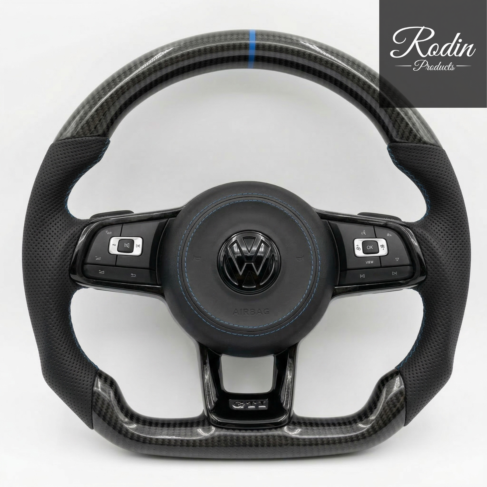 VW Golf 7 7.5 GTI R Lenkrad Flat Bottom Leder Schwarz – Frontansicht von Rodin Products