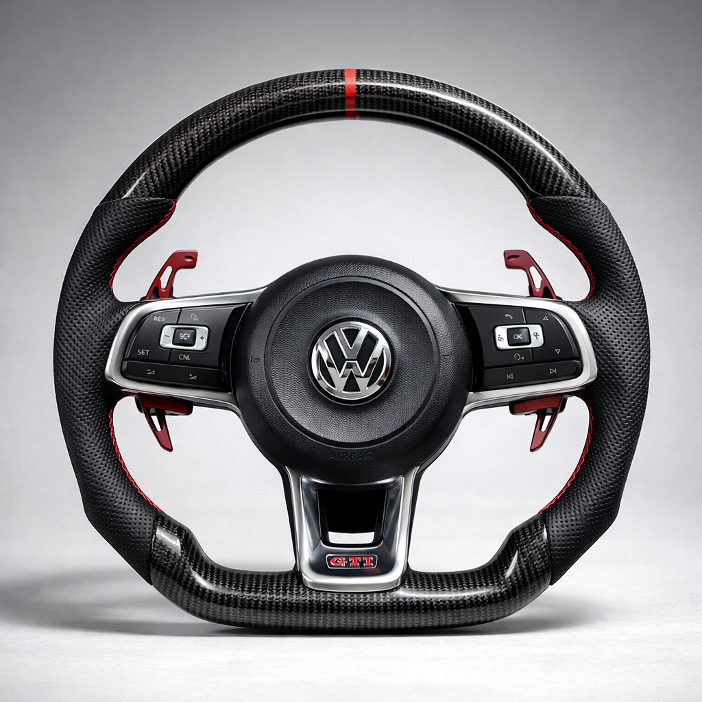 VW GTI Carbon Performance Lenkrad – Echtcarbon | 12-Uhr-Markierung | Flat-Bottom – Tasten und Bedienelemente von Rodin Products