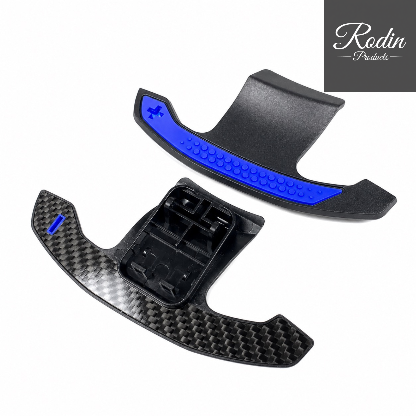 BMW M Performance Schaltwippen Carbon Design | Rot Blau Neongelb – Detailansicht von Rodin Products