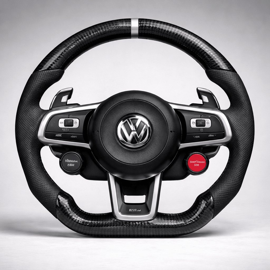 VW Carbon Performance - Start-Stop Button | 12-Uhr-Markierung | Flat-Bottom – Frontansicht von Rodin Products