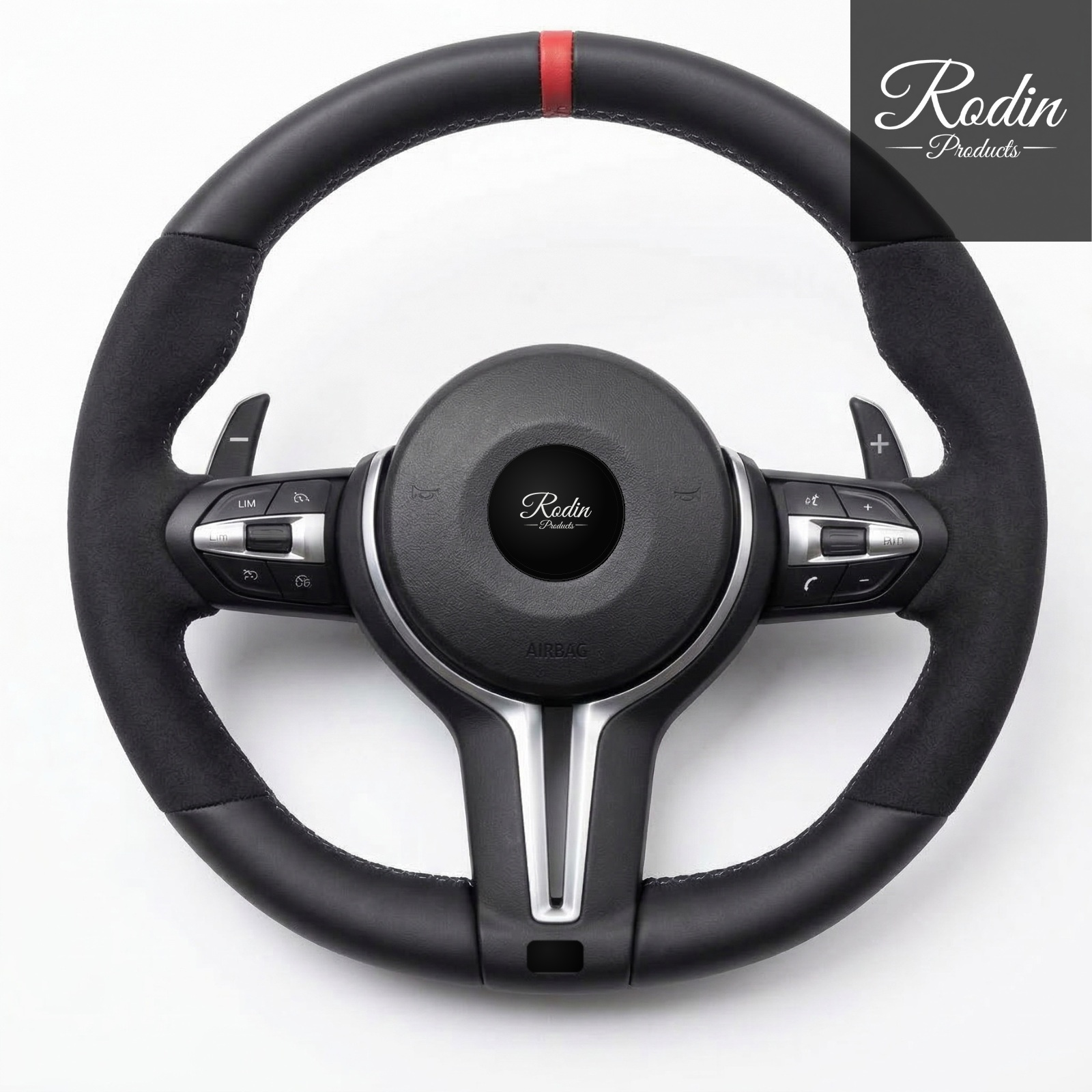 Sportlenkrad passend für BMW E-/F-Serie – Alcantara & Leder – Frontansicht von Rodin Products