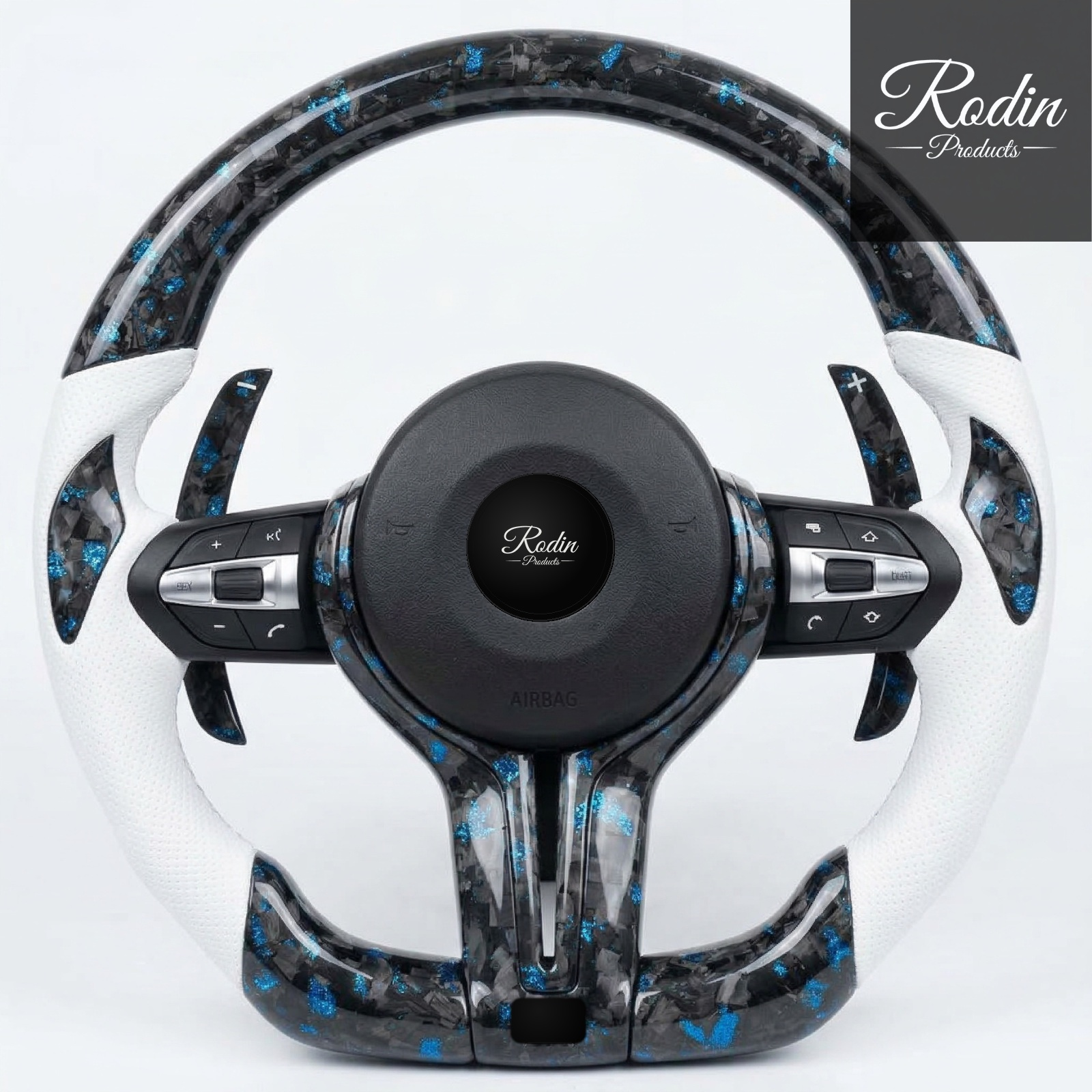Sportlenkrad passend für BMW E-/F-Serie – Carbon & Leder – Frontansicht von Rodin Products