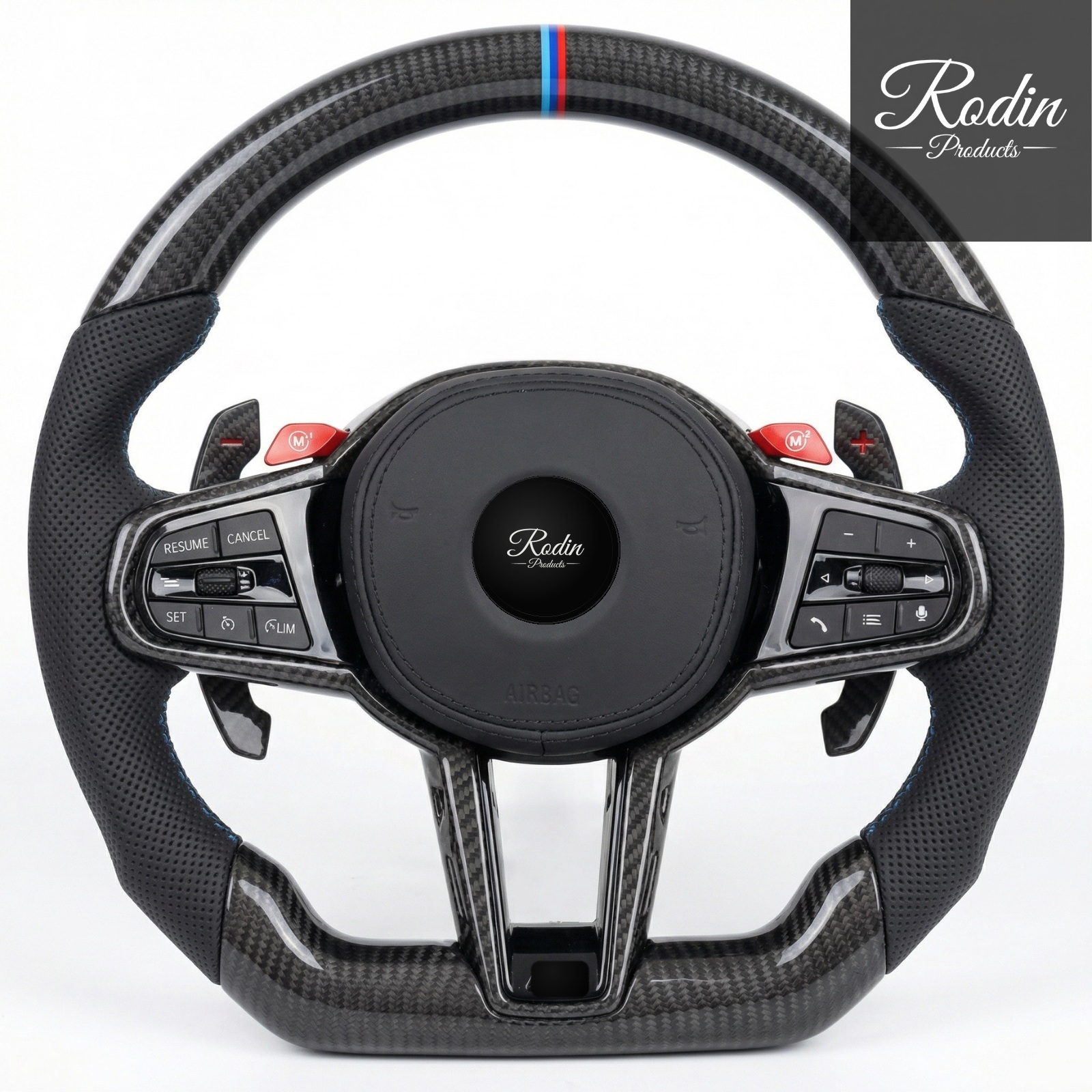 Sportlenkrad passend für BMW G-Serie – All Black & Carbon – Frontansicht von Rodin Products