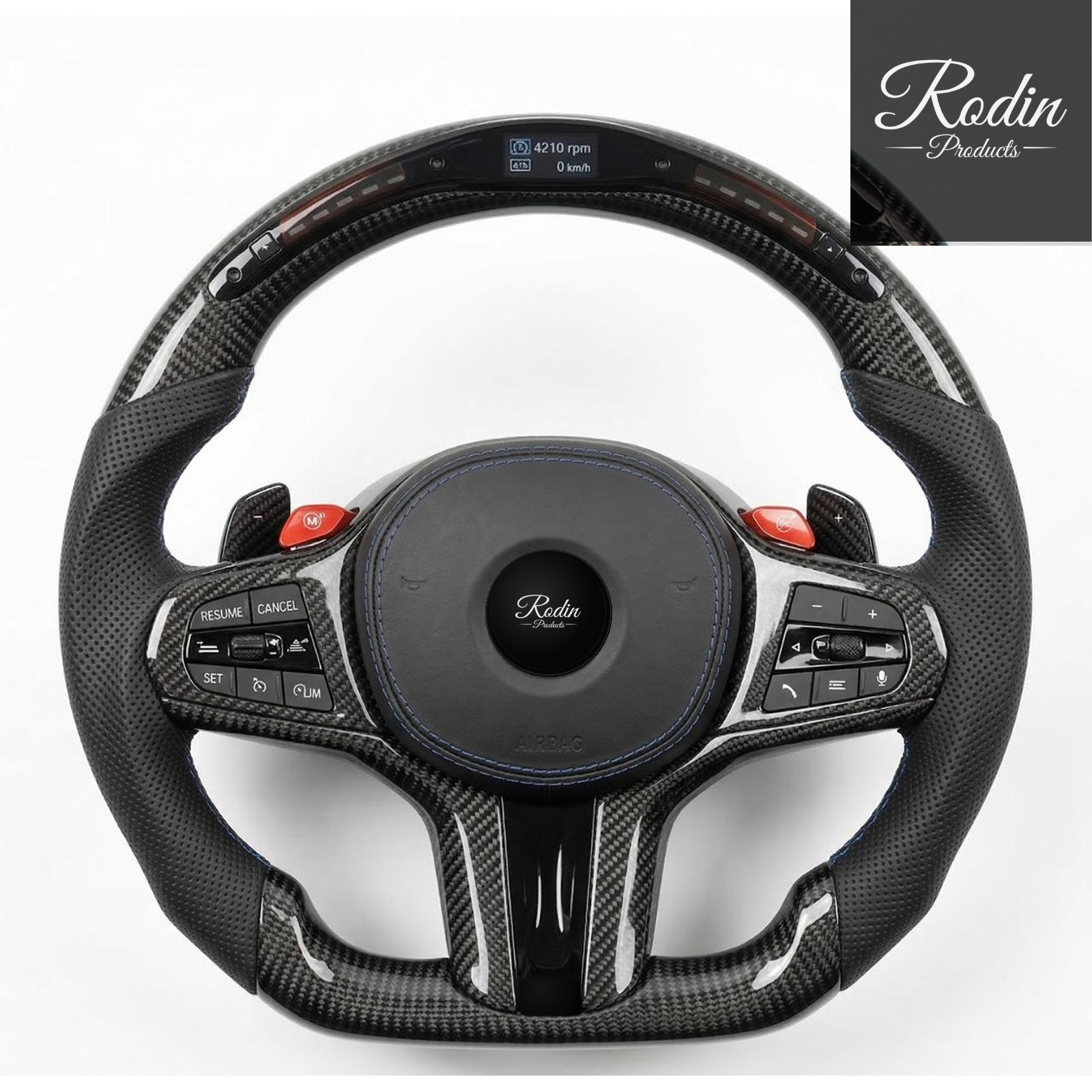 Sportlenkrad passend für BMW G-Serie – Carbon & LED – Frontansicht von Rodin Products