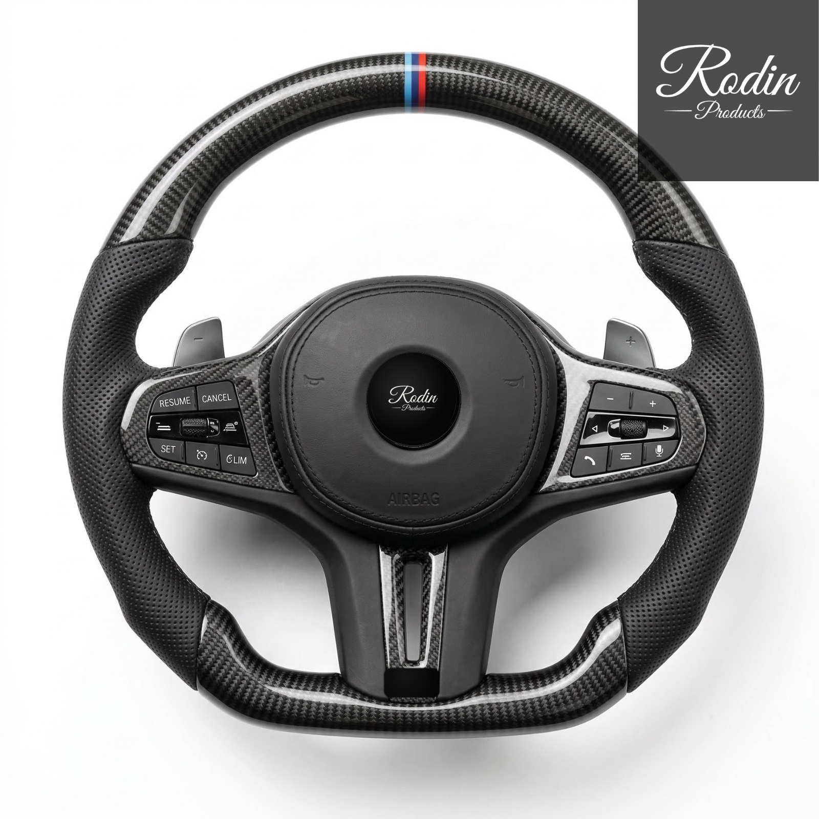 Sportlenkrad passend für BMW G-Serie – Carbon & Leder – Frontansicht von Rodin Products