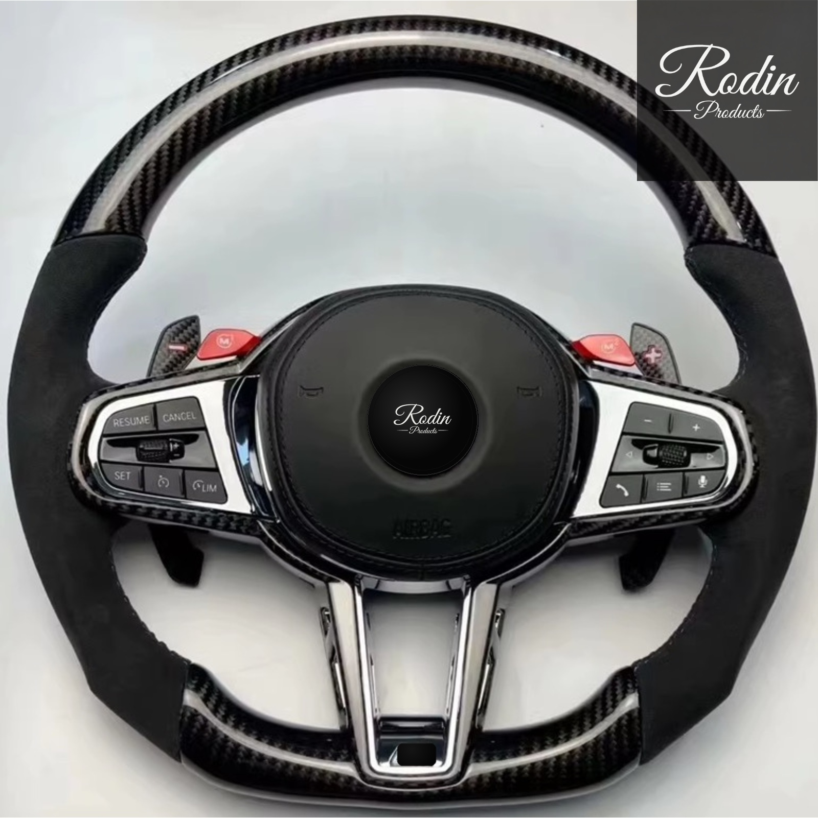 Sportlenkrad passend für BMW G20 G30 G22 – Carbon & Alcantara – Frontansicht von Rodin Products