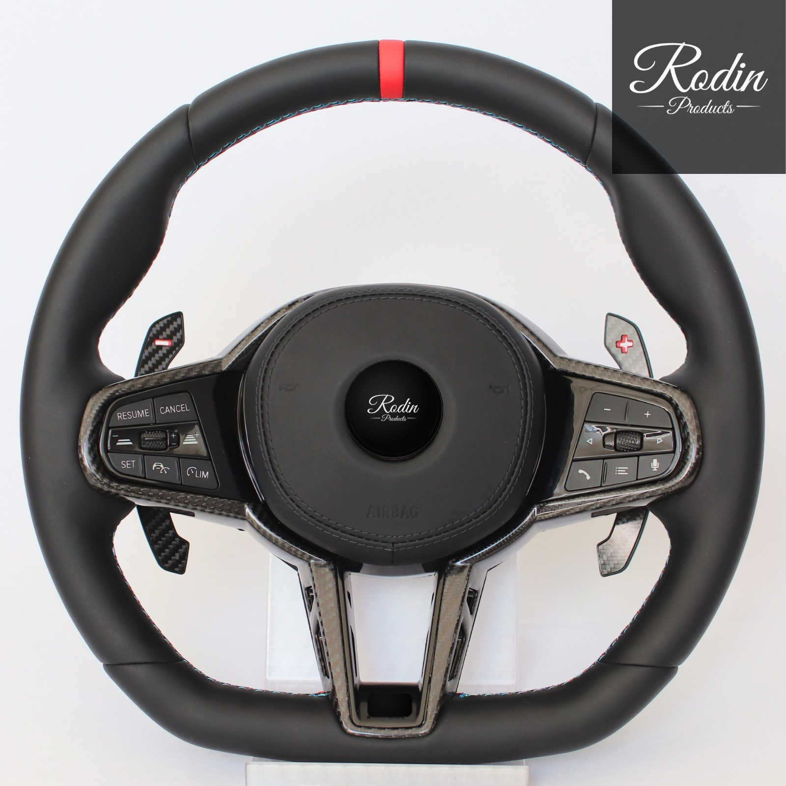 Sportlenkrad passend für BMW G-Serie – All Black & Carbon – Frontansicht von Rodin Products