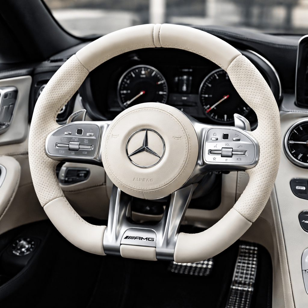 Mercedes-AMG Performance Lenkrad – Cream Edition | Echtcarbon | Flat-Bottom – Tasten und Bedienelemente von Rodin Products