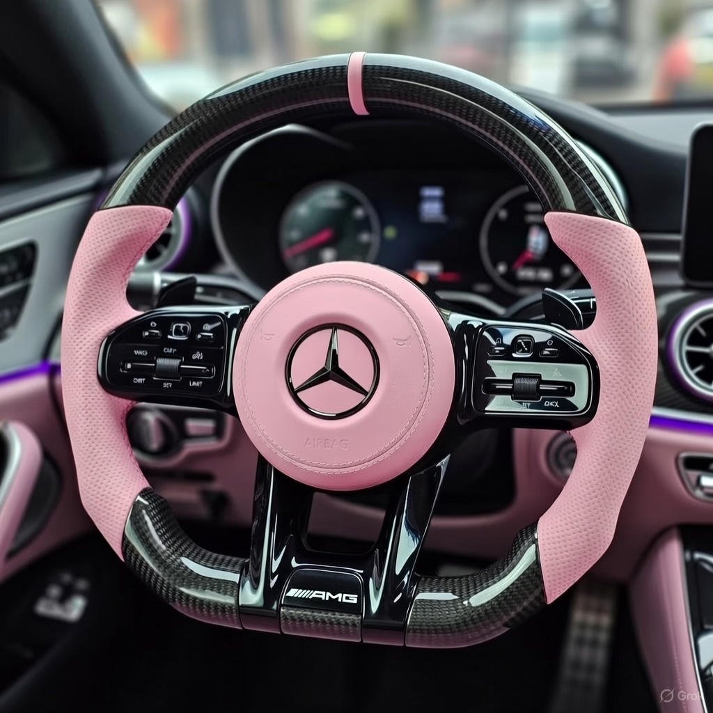 Mercedes-AMG Carbon Performance Lenkrad – Pink Edition | Echtcarbon | Flat-Bottom | AMG Style – Frontansicht von Rodin Products