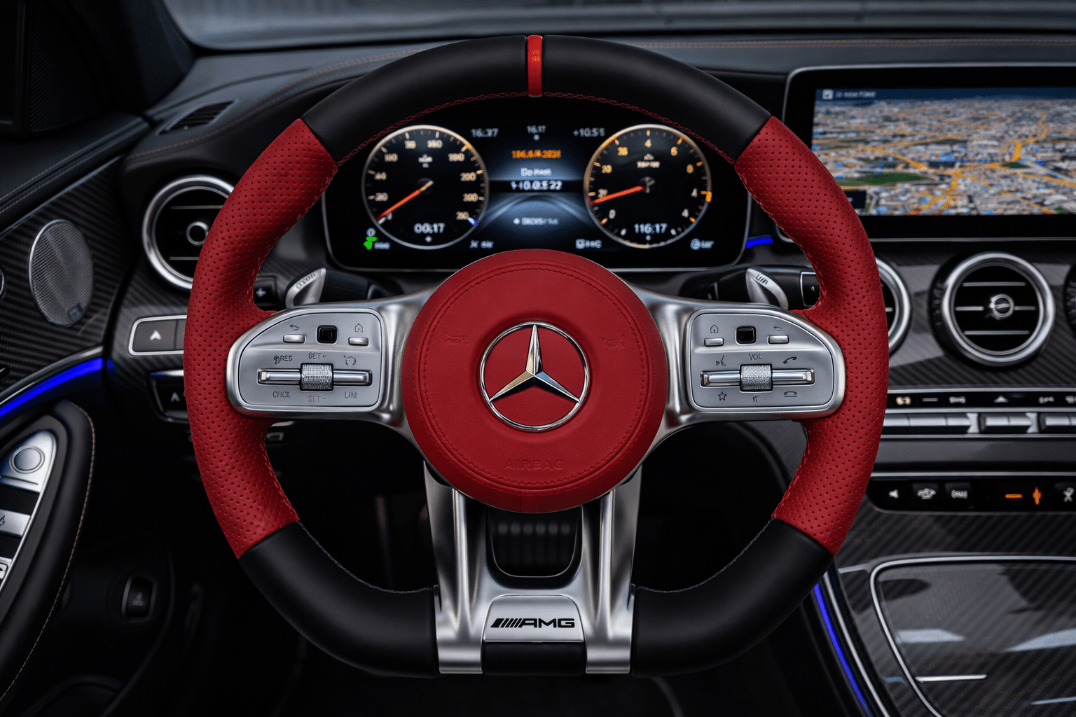 Mercedes AMG Performance Lenkrad – Chrome Interior Edition – Frontansicht von Rodin Products