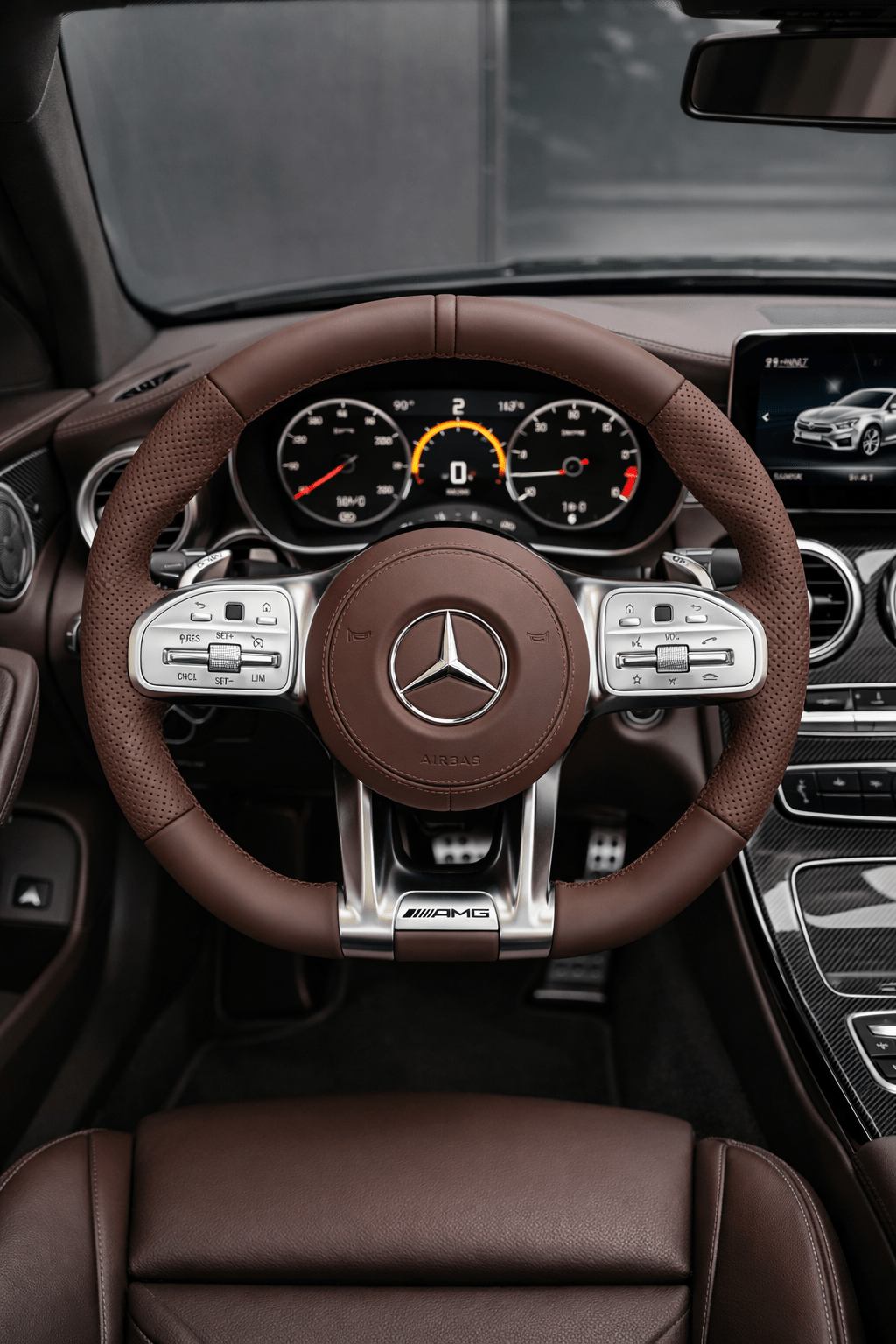Mercedes AMG Performance Lenkrad – Chrome Interior Edition – Frontansicht von Rodin Products