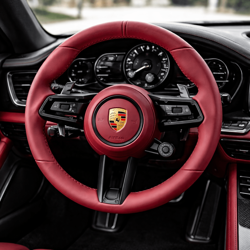 Porsche 992 Performance Lederlenkrad – Kirschrot | Multifunktion | Drive Mode - Rodin Products
